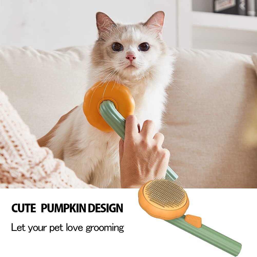 Happy Grooming with the Pumpkin Cat Brush, Self-Cleaning, Remove Shedding Hair, Quick and Easy
