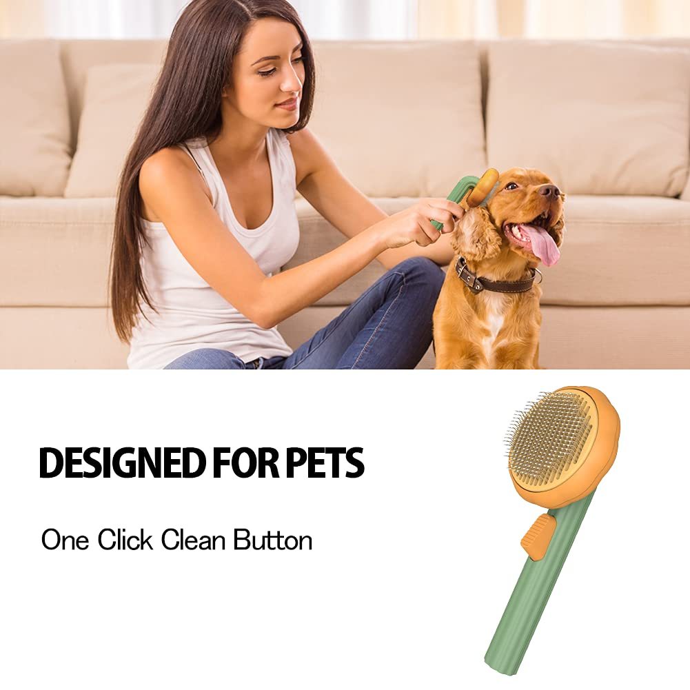 Happy Grooming with the Pumpkin Cat Brush, Self-Cleaning, Remove Shedding Hair, Quick and Easy