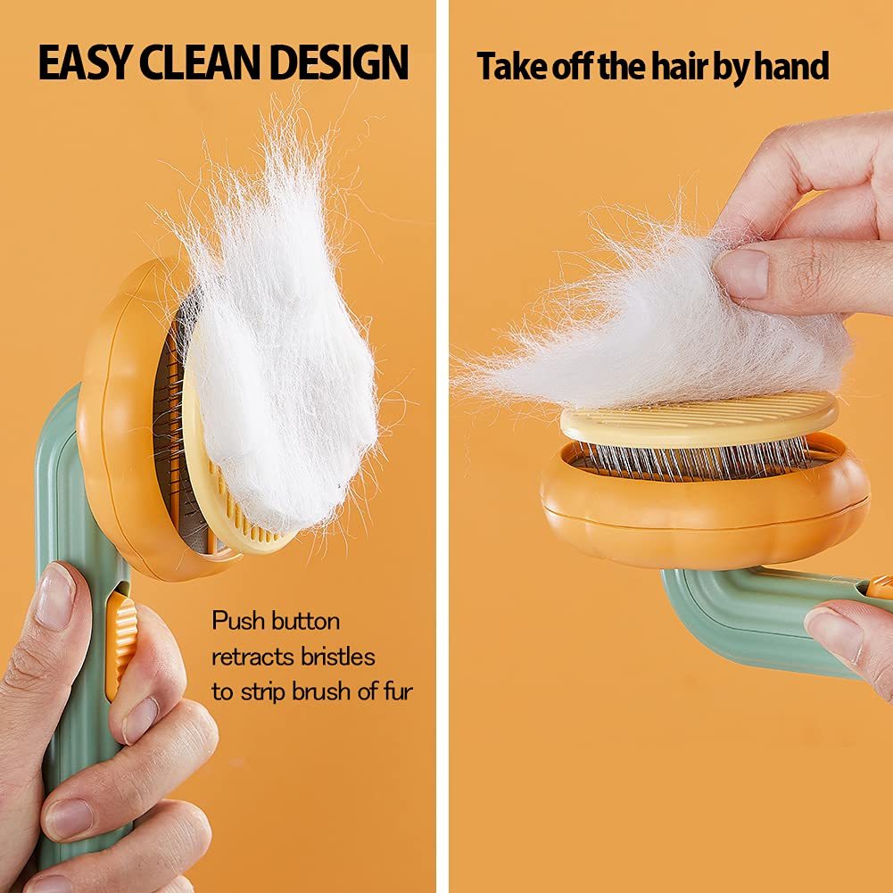 Happy Grooming with the Pumpkin Cat Brush, Self-Cleaning, Remove Shedding Hair, Quick and Easy