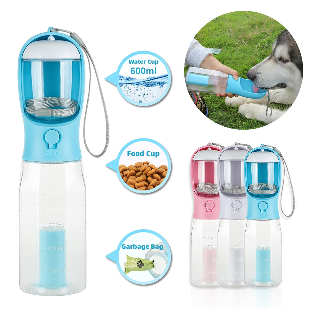 The Ultimate Dog 3-in-1 Travel Bottle, Hydrate, Feed, and Clean Up, Anywhere!