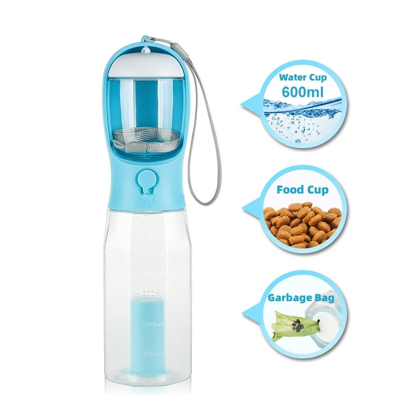 The Ultimate Dog 3-in-1 Travel Bottle, Hydrate, Feed, and Clean Up, Anywhere!